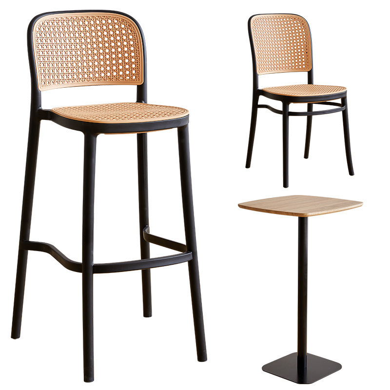 Nordic Plastic Rattan Style Stool Barstool Colorful Chair and table with metal legs for Hotel Kitchen