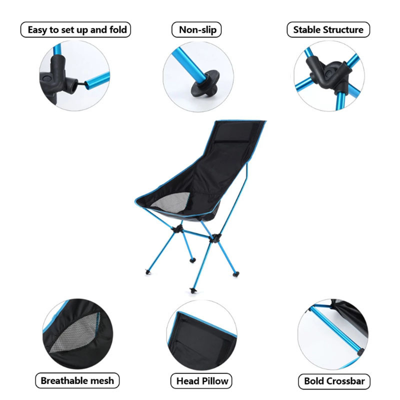 Bilink New Outdoor Lightweight Portable Beach Picnic Fishing Hiking Adjustable Soft Pillow Camp Folding Chair With Carry Bag