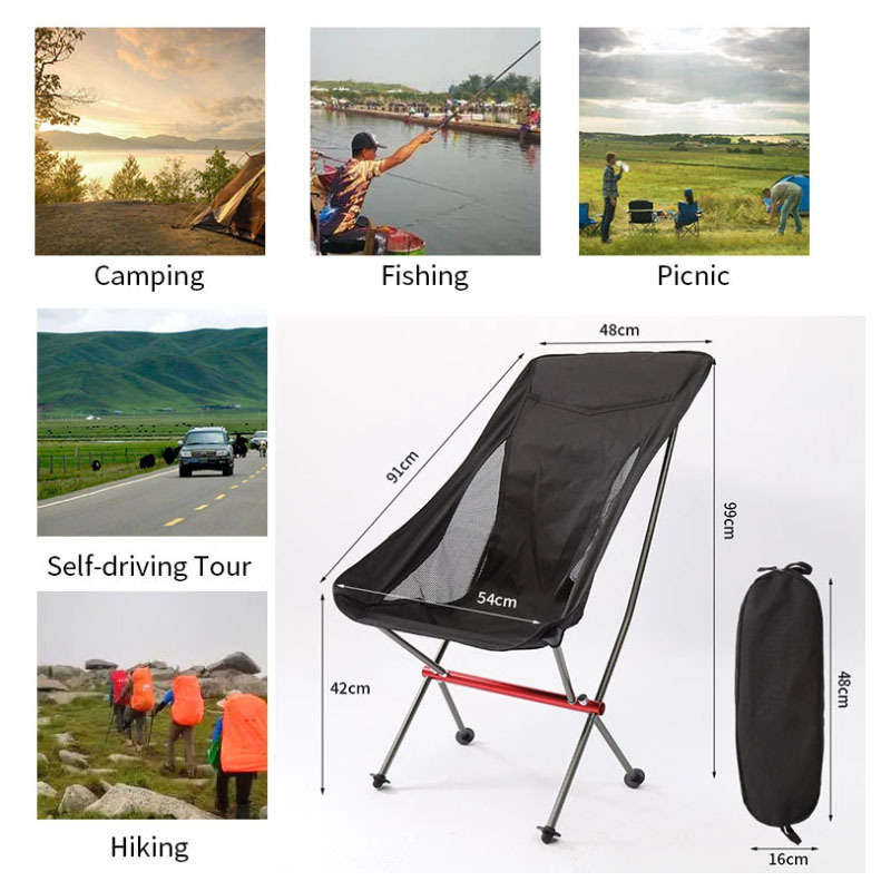 Bilink New Outdoor Lightweight Portable Beach Picnic Fishing Hiking Adjustable Soft Pillow Camp Folding Chair With Carry Bag