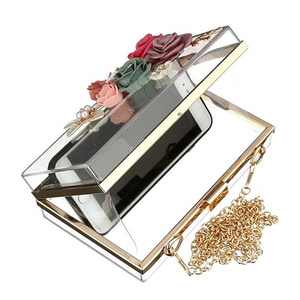 2023 fashion sacs a main femme class ladies purses clutch bag wallet chain clear transparent acrylic floral bag