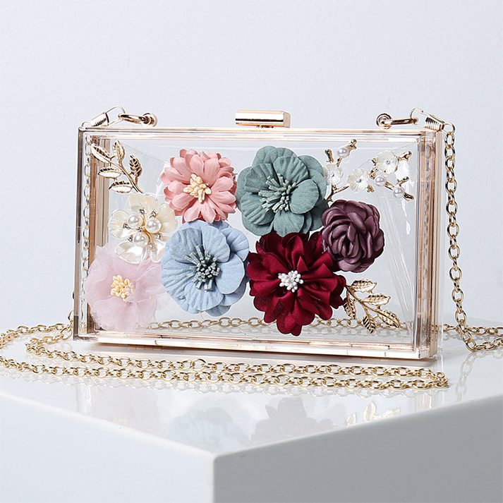 2023 fashion sacs a main femme class ladies purses clutch bag wallet chain clear transparent acrylic floral bag