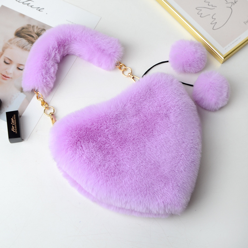 Fashion plush fluffy heart shape crossbody sling bag purse handbags quilted plush heart bag for women