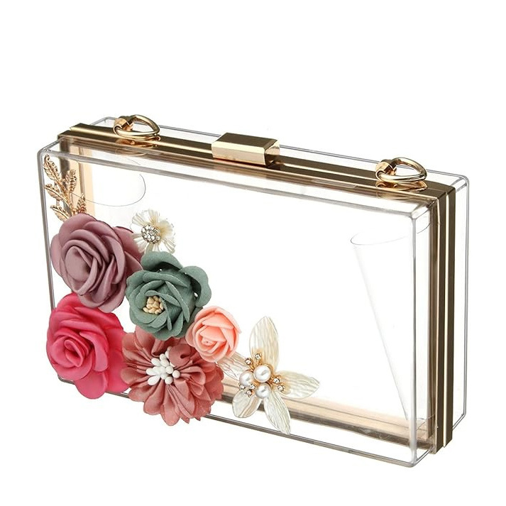 2023 fashion sacs a main femme class ladies purses clutch bag wallet chain clear transparent acrylic floral bag