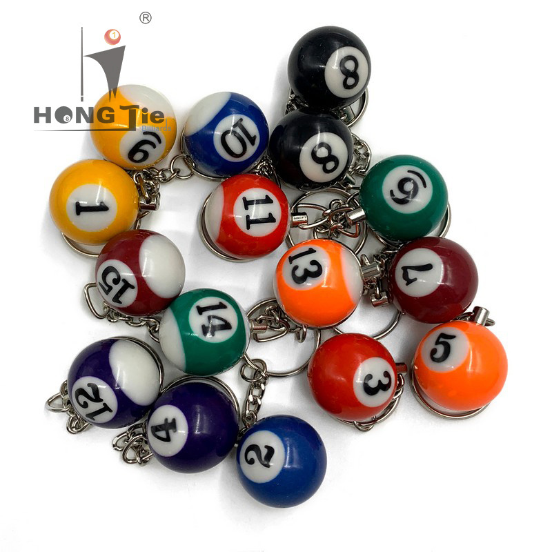 Hongjie Billiards Factory Direct Sales mini resin snooker ball key chains, billiard ball keychain