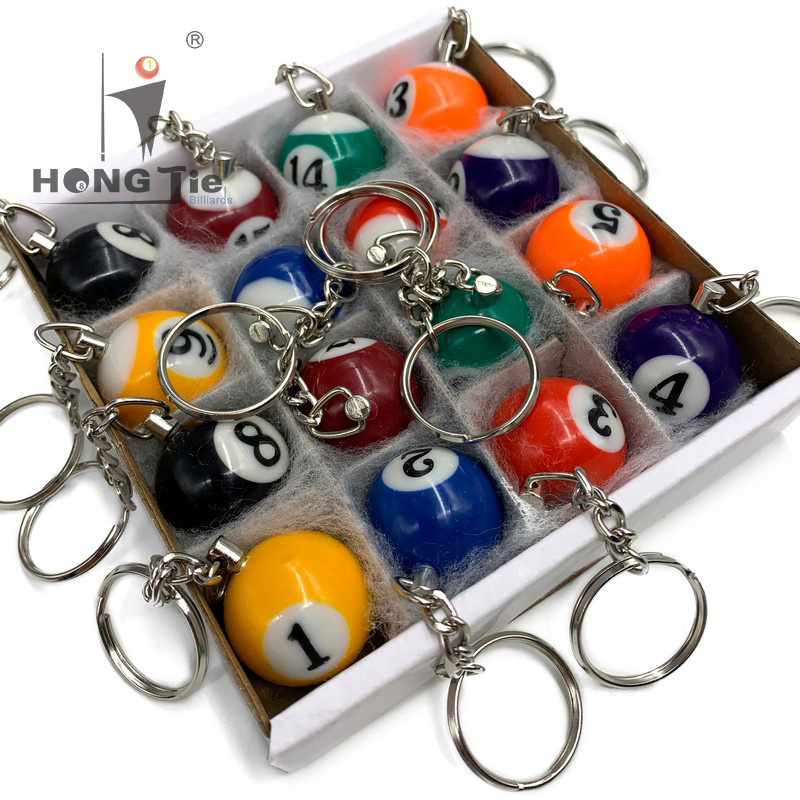 Hongjie Billiards Factory Direct Sales mini resin snooker ball key chains, billiard ball keychain