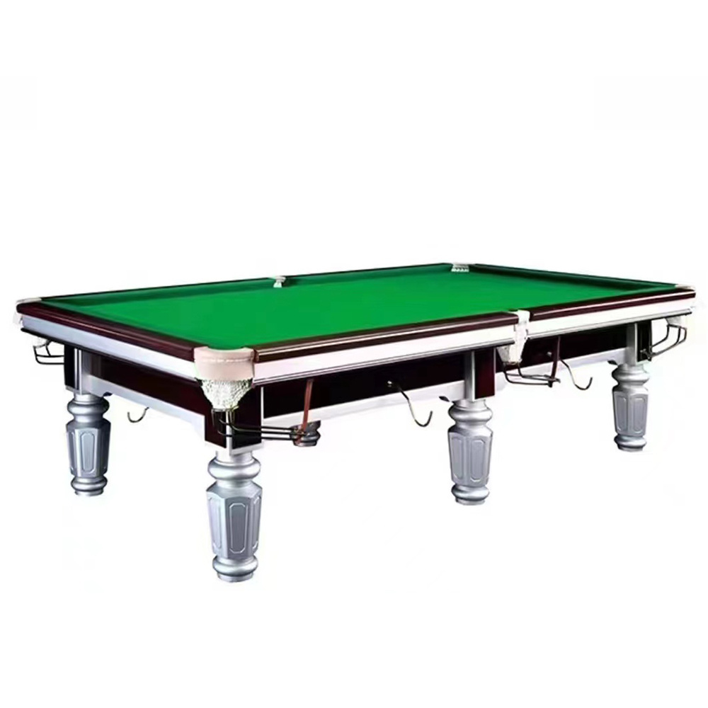 High Quality Solid Wood Steel Cushion Slate Bed Silver Leg Chinese Black 8 Ball Pool Billiard Table