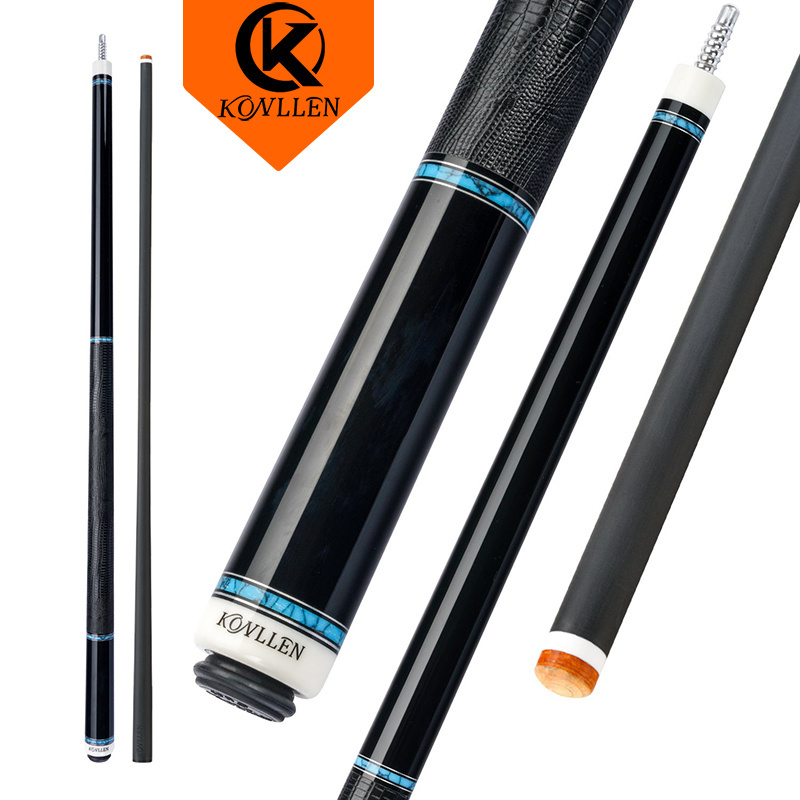 KONLLEN Carbon Cue Billiard 1/2 Split Cue Ebony Butt Turquoise Ring True Inlay Pool Stick Cues