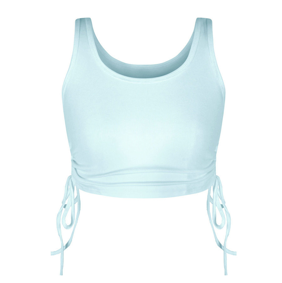 Custom Logo Women Side Drawstring Adjusted Plain Rib Tank Top Basic Cropped Vest Tops