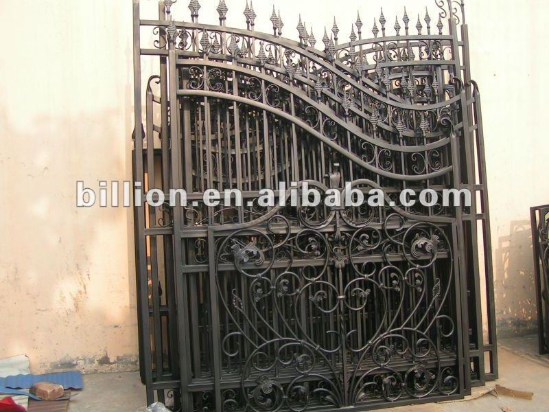 China manufacture factory hand forged ironworks ornamental wrought iron swing driveway gates design