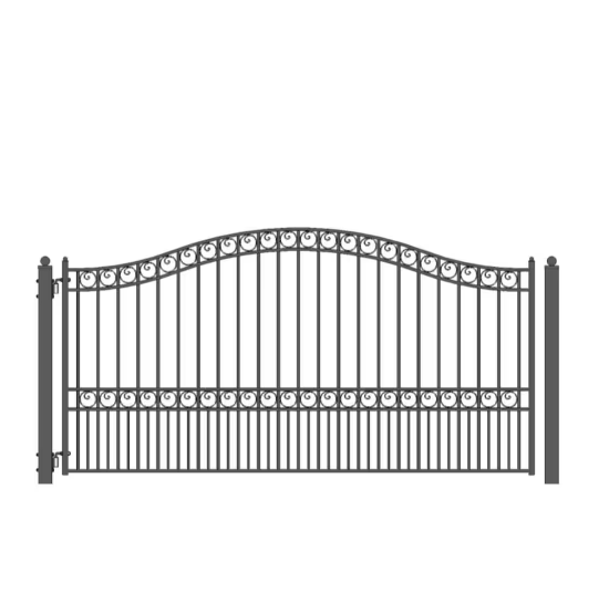 powder coated wrought iron Black Steel Single Swing Driveway Fence Gate design for garden courtyard backyard