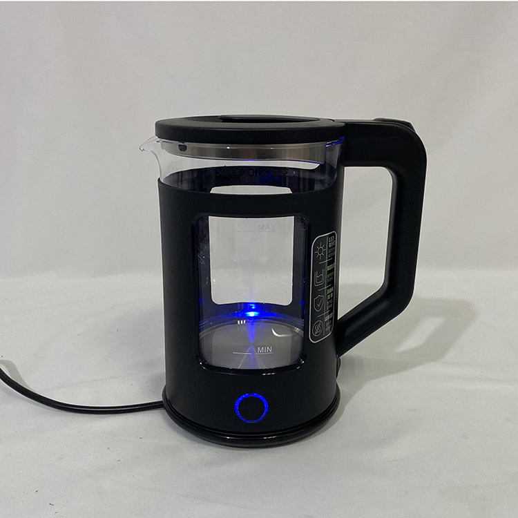 CB CE GS Black color Double Layer 304SS Glass Body ELectric Tea Kettle with Changing LED light manufacture hervidor electrico