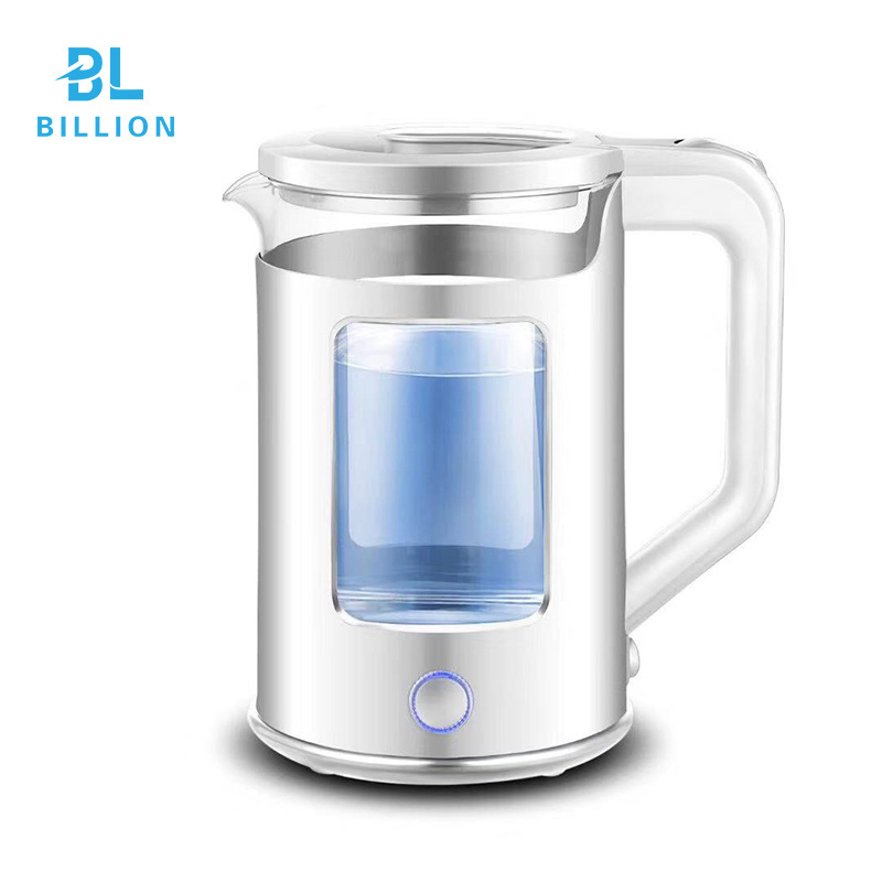 White color Double Layer 304SS  High Quality Borosilicate Electric Glass Water Kettle Blue and Green Light hervidor electrico