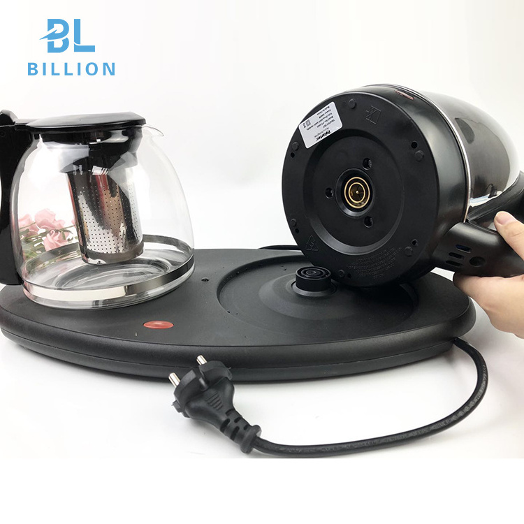 1.7L  Plug Cordless Stainless Steel Electric Kettle Mug with Tray Set Manufacture for Wholesale Teapot kettle with Tray set