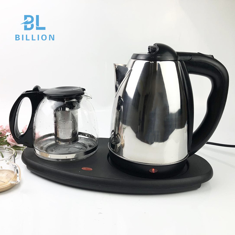 1.7L  Plug Cordless Stainless Steel Electric Kettle Mug with Tray Set Manufacture for Wholesale Teapot kettle with Tray set