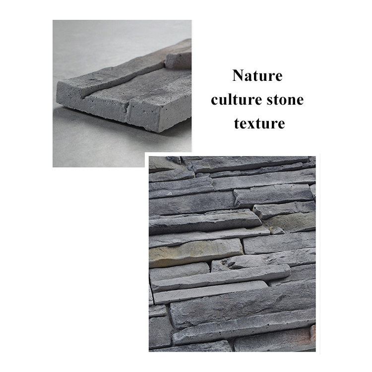 Nature cultural stone background TV faux stone panel lightweight black stacked stone interior veneer