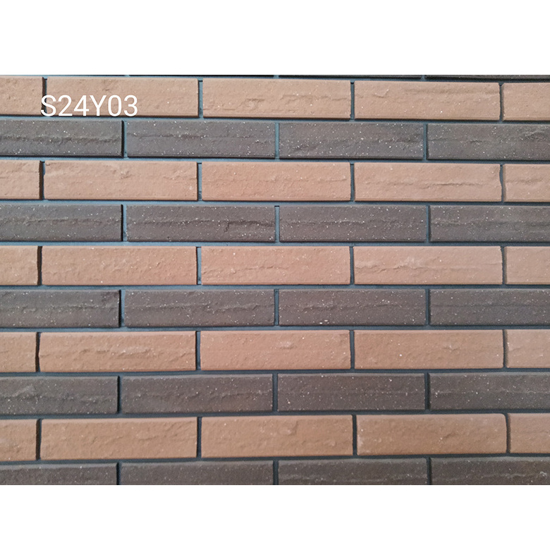 Commercial facade decorative wall cladding brick nature clay sand terracotta face brick 240x60mm matte rustic thin wall brick