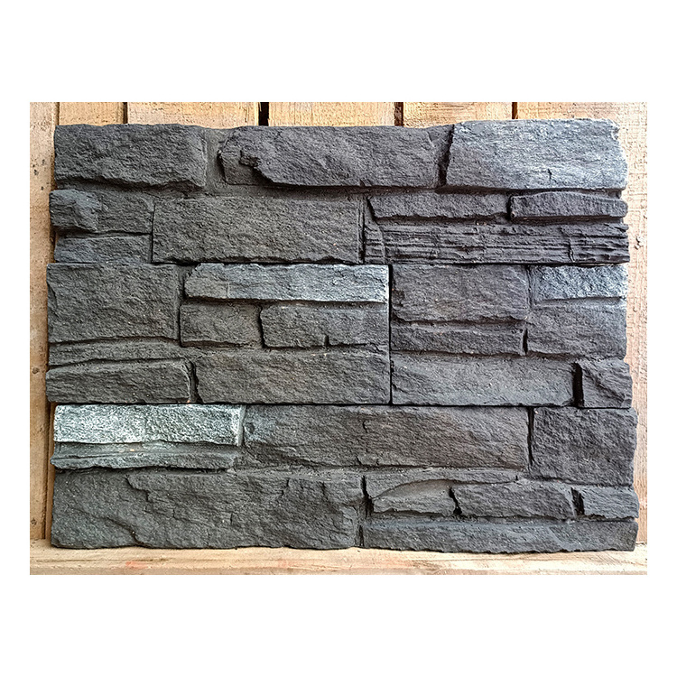 Nature cultural stone background TV faux stone panel lightweight black stacked stone interior veneer