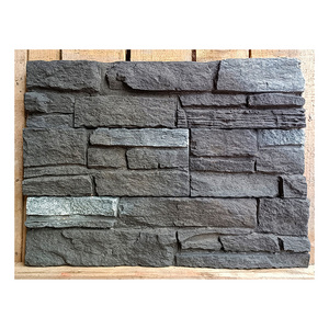 Nature cultural stone background TV faux stone panel lightweight black stacked stone interior veneer