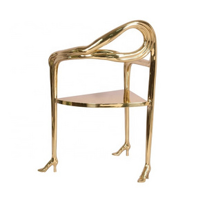 Pure copper High-heel Shoe Stand 3 Legs Modern luxury brass dining chair Living Room armrest single chair