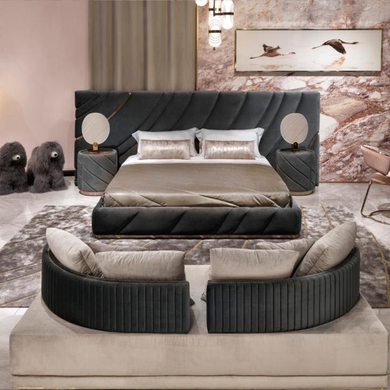 Latest design High premium customized modern king/queen size leather luxury double bed with big headboard