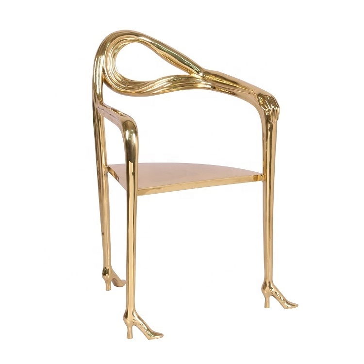 Pure copper High-heel Shoe Stand 3 Legs Modern luxury brass dining chair Living Room armrest single chair