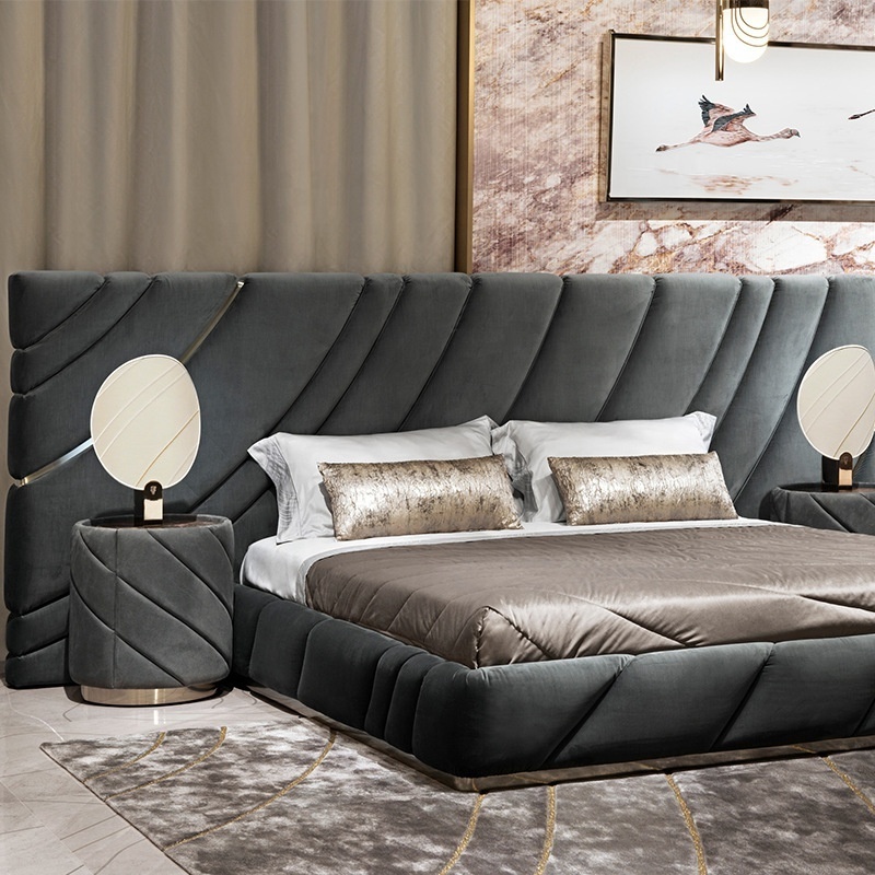 Latest design High premium customized modern king/queen size leather luxury double bed with big headboard