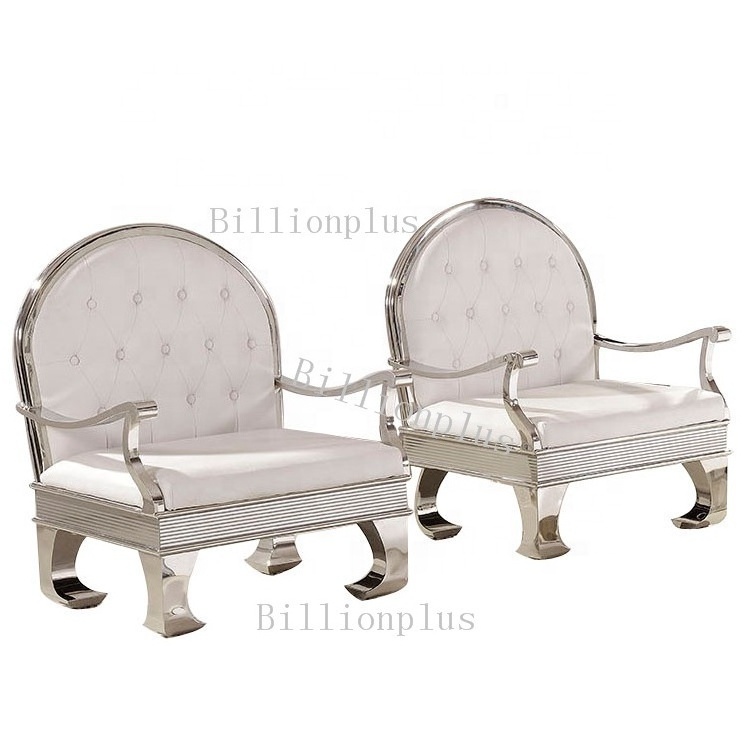 stainless steel furniture hotel lobby sofa, White leather metal living room chairs