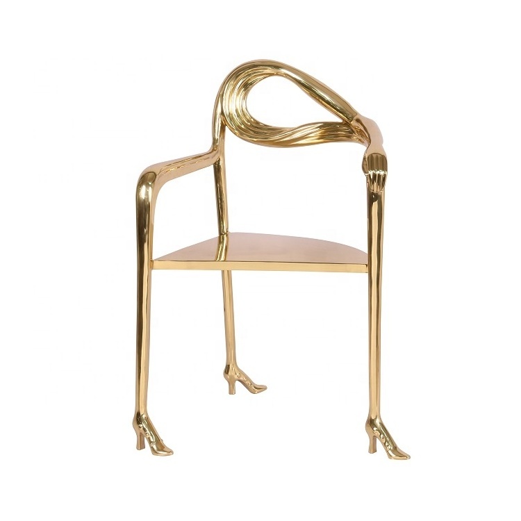 Pure copper High-heel Shoe Stand 3 Legs Modern luxury brass dining chair Living Room armrest single chair