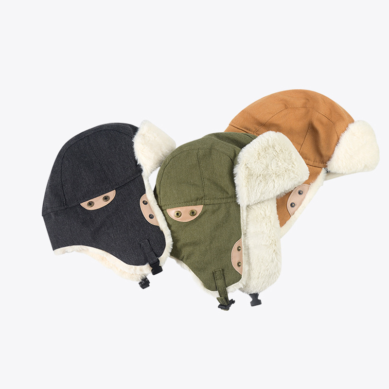 Custom Warm Winter Trooper Hats outdoor ear flaps cap Ski Trooper Trapper Winter Hats for men women with plastic buckle