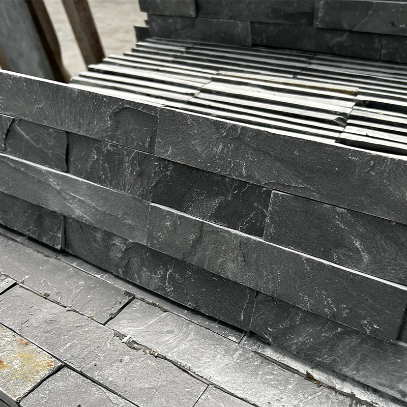 Natural Slate Wall Tiles Black Exterior Wall Veneer Slate Cultured Stone Cladding