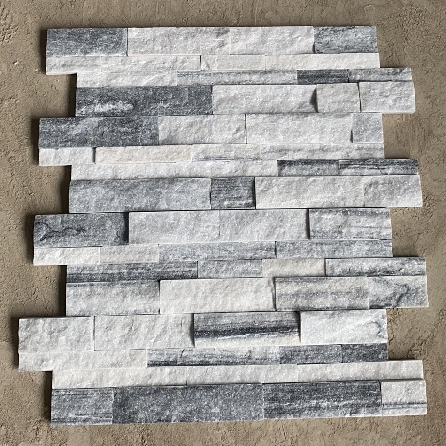 White Quartzite Outdoor Natural Stone Veneer Sheets White Quartz Slate Split Face Stone Wall Cladding Natural Tile Slabs