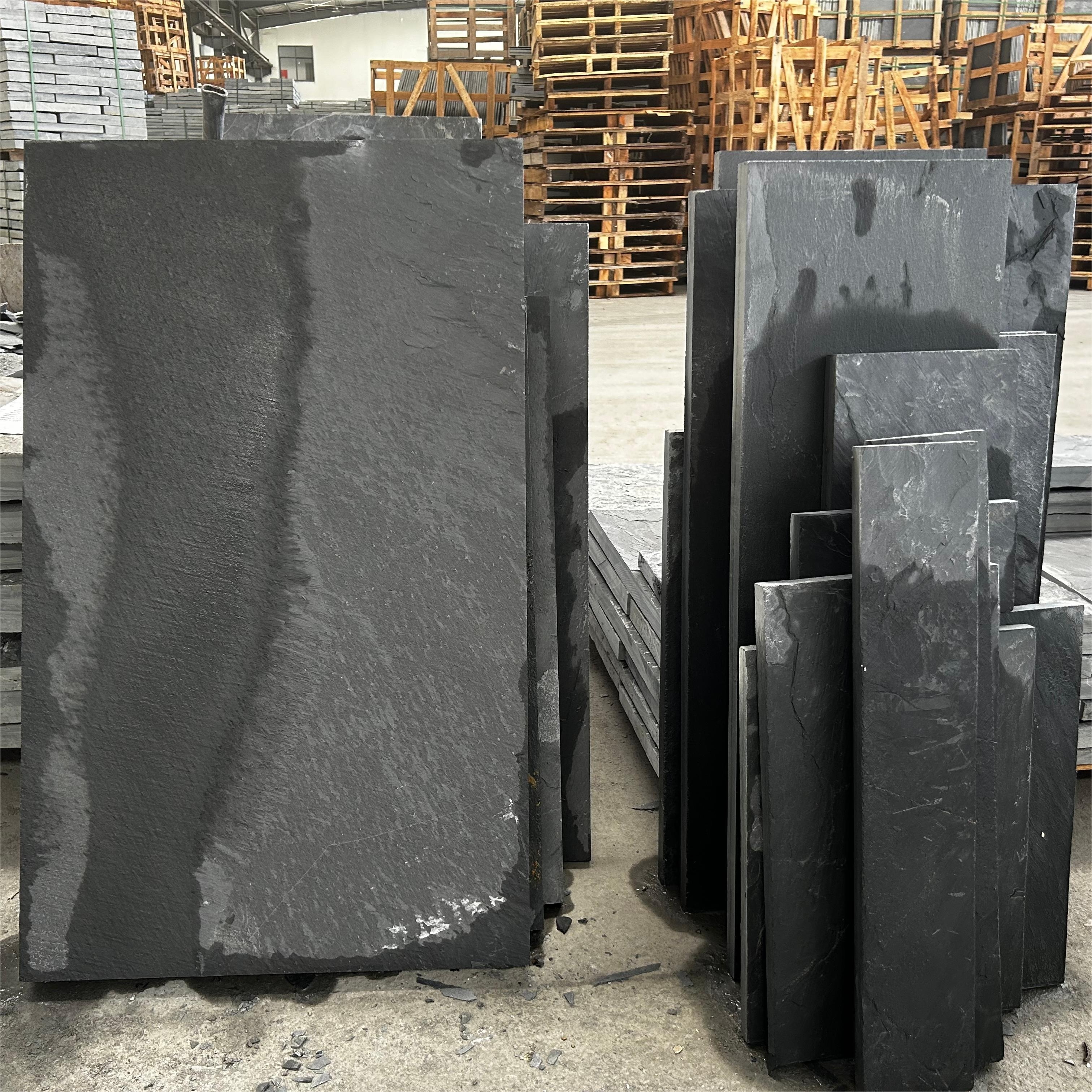 Factory Sale Natural Stone Tiles Black Colour Paver Split Surface Antiskid Slate Floor Tiles for Patio