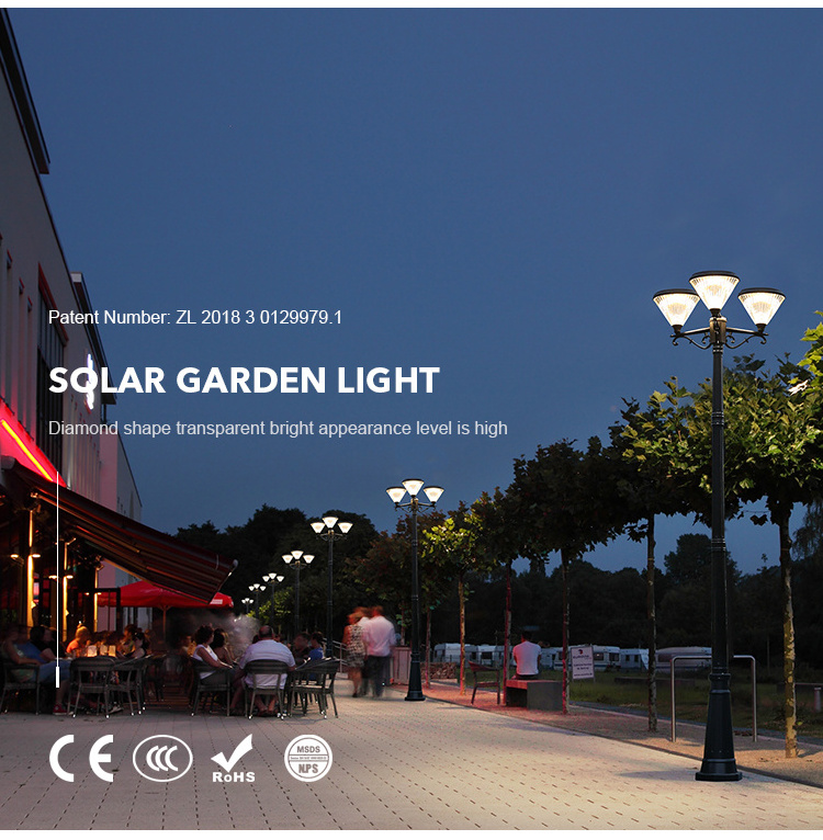 High Lumen Modern Waterproof Decorative Landscape Post Top Garden Lights Outdoor Pole Solar Light Garden Lamp