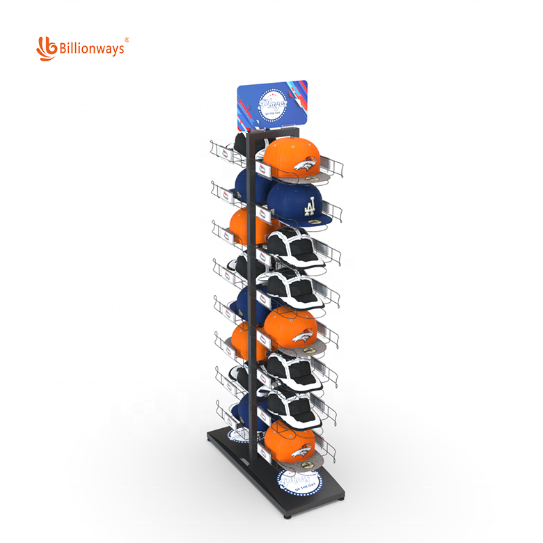 Custom floor standing metal hat display rack for retail store/hat display shelf/cap display stand