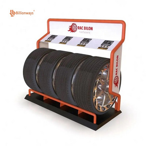 Sample Custom Exhibition Floor Standing Metal 3 Tyre Display Stand Car Tire Wheel Display Rack