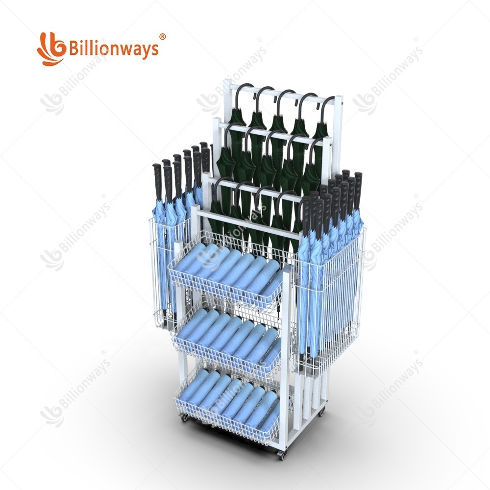 Customized Outdoor Umbrella Metal Display Stand Retail Store Folding Automatic Umbrella Storage Rack Holder