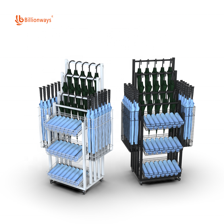 Customized Outdoor Umbrella Metal Display Stand Retail Store Folding Automatic Umbrella Storage Rack Holder