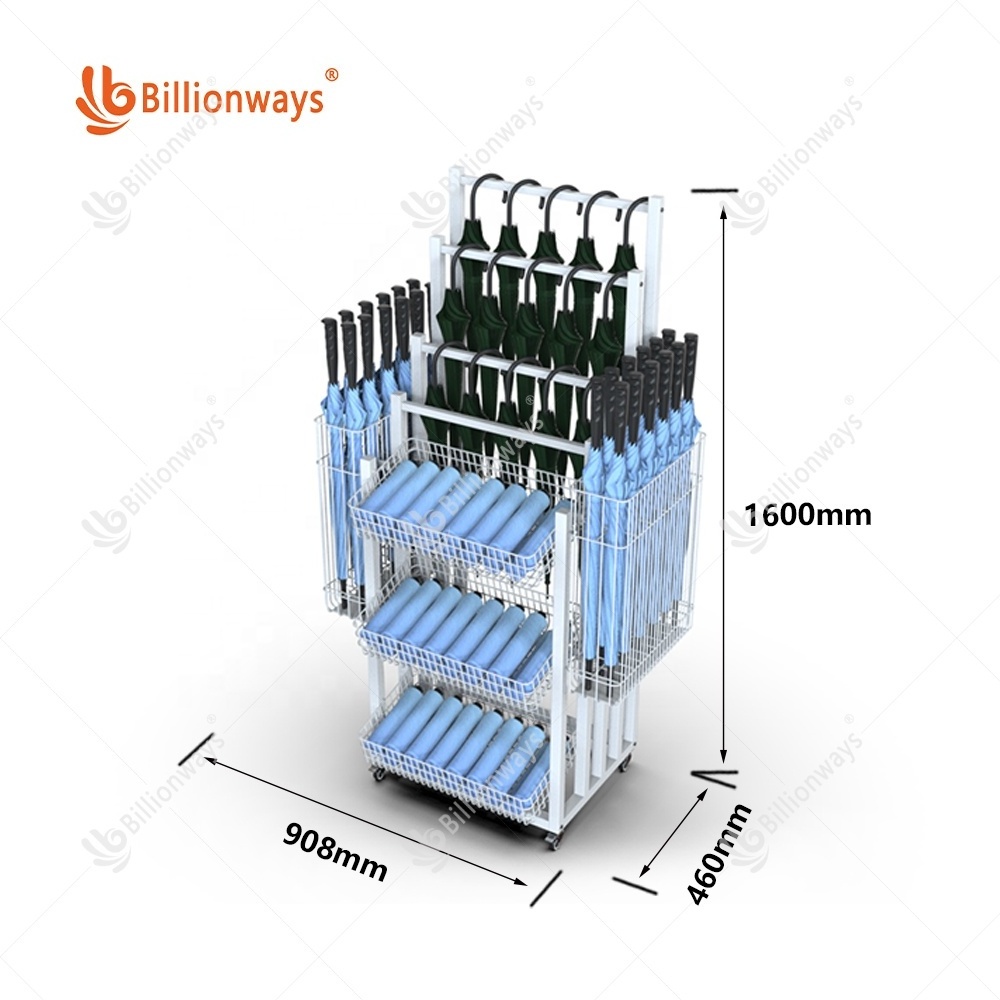 Customized Outdoor Umbrella Metal Display Stand Retail Store Folding Automatic Umbrella Storage Rack Holder