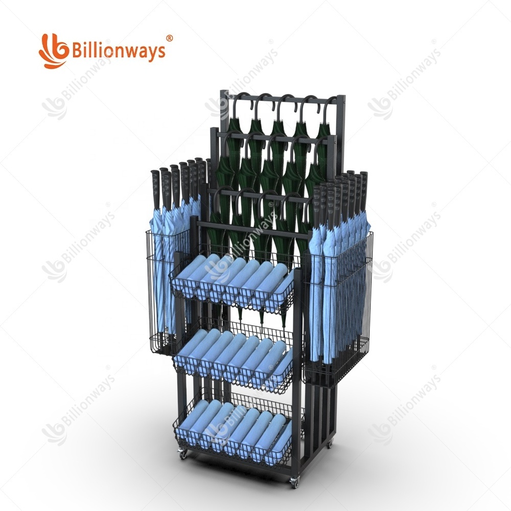 Customized Outdoor Umbrella Metal Display Stand Retail Store Folding Automatic Umbrella Storage Rack Holder