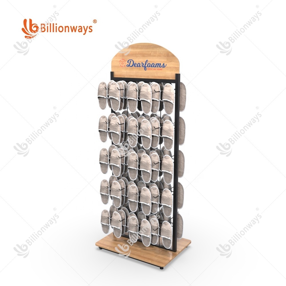 Customized Metal CD Shelf Slipper Rack Hanging Hooks Wire Grid Floor Display Stand for slipper store