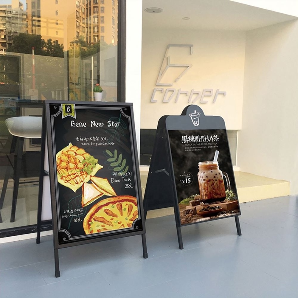 Sturdy Folded Metal Sandwich Board A Frame Sign Stand For Sidewalk Menu Display for Restaurant Business or Wedding