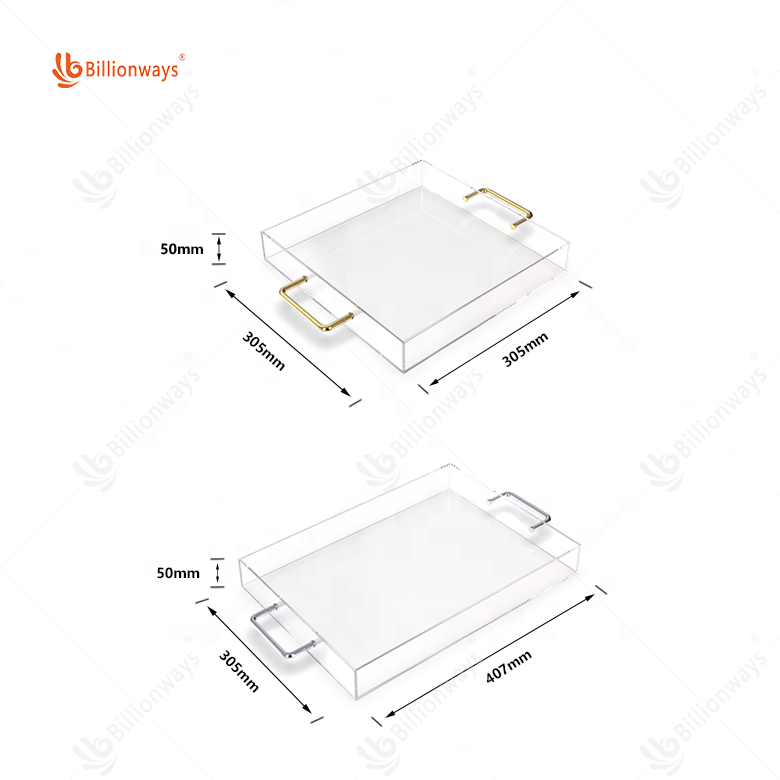 Clear acrylic serving tray leather tray with insert, lucite tray with handles