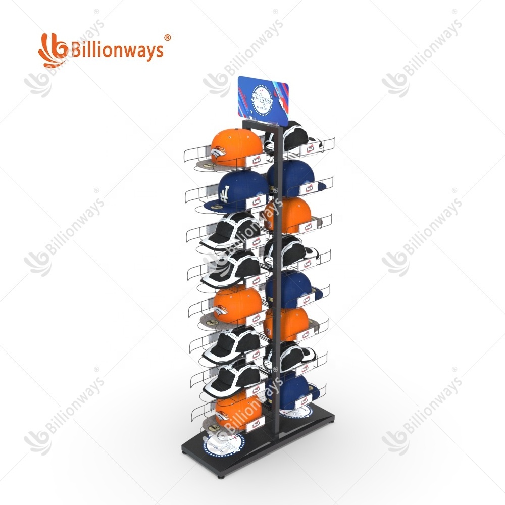 Custom floor standing metal hat display rack for retail store/hat display shelf/cap display stand