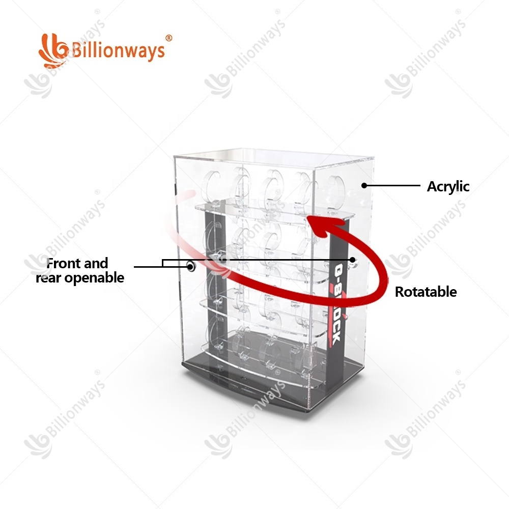 Customized rotating acrylic watch display cabinet showcase with lock and key for 24 watches