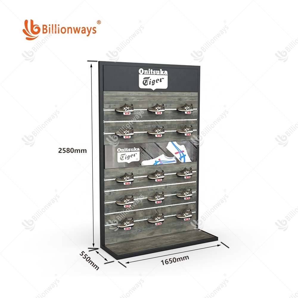 Customized  Wall Mount Shoes Display Rack Shoe Display Shelf Shoe Display Stand For Retail Shop Against the Wall