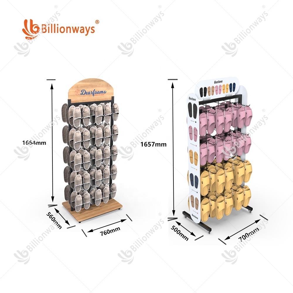 Customized Retail Store Promotion Pop Metal Slipper Sandals Shoes Display Shelf Flip Flops Chappal Stands Corrugated Display