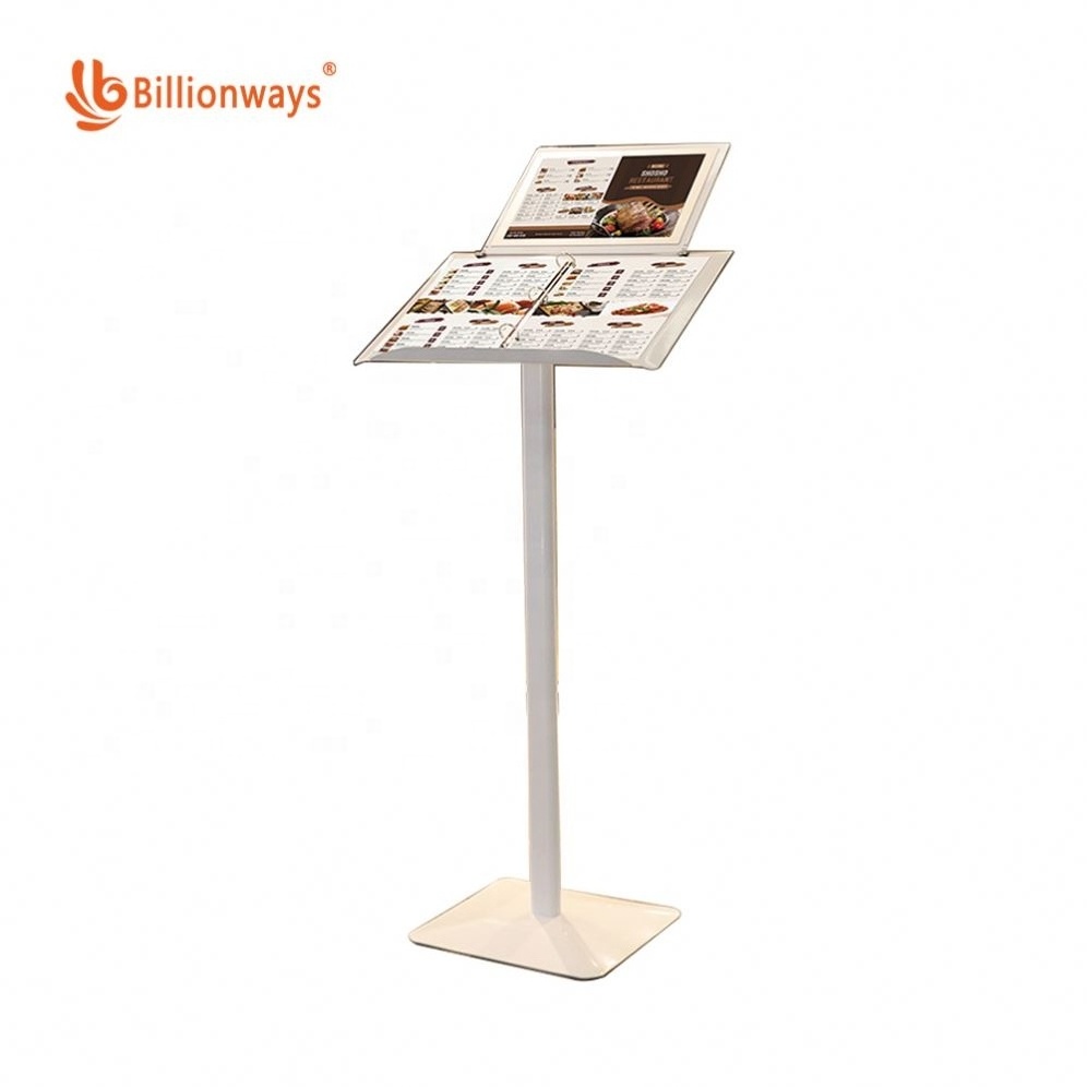 Customized Heavy Base Black White Metal Flooring Outdoor Restaurants Menu Holder with Display Panel