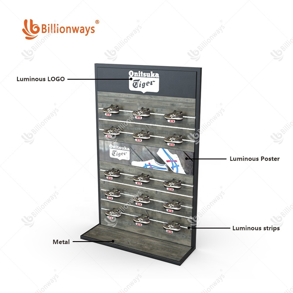 Customized  Wall Mount Shoes Display Rack Shoe Display Shelf Shoe Display Stand For Retail Shop Against the Wall