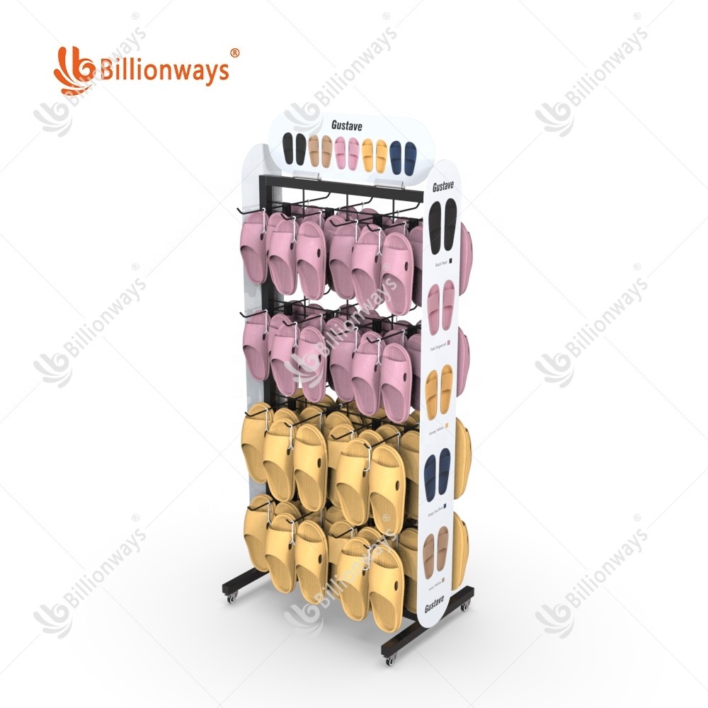 Customized Retail Store Promotion Pop Metal Slipper Sandals Shoes Display Shelf Flip Flops Chappal Stands Corrugated Display