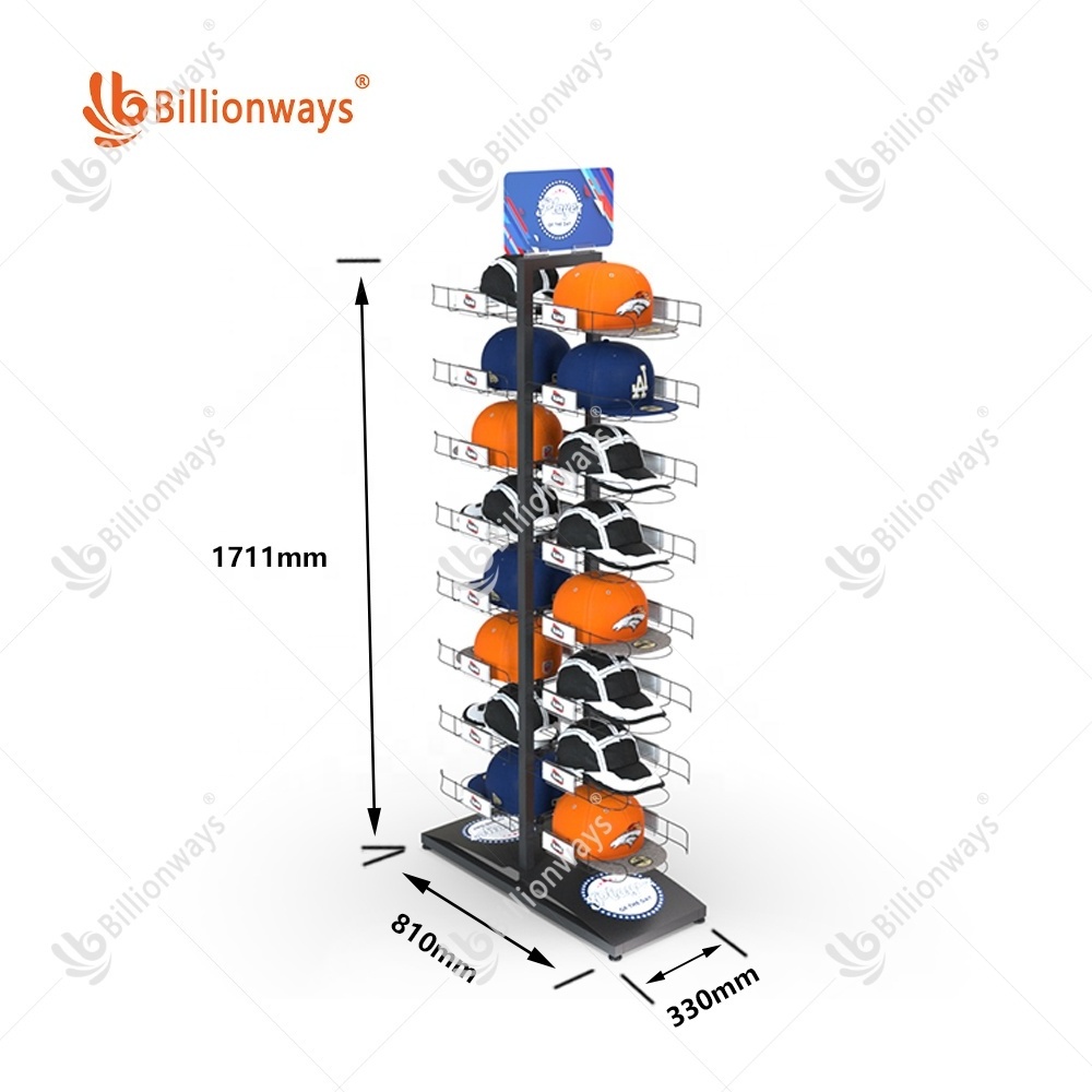 Custom floor standing metal hat display rack for retail store/hat display shelf/cap display stand